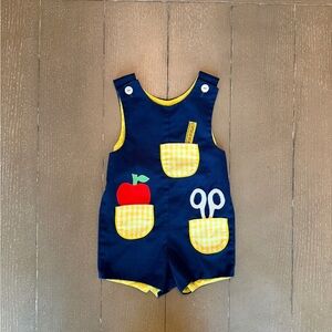 Chocolate Soup • Baby Boy 24M • Vintage Embroidered “Back to School” Blue Romper